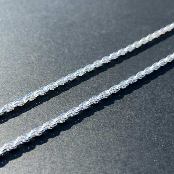 925 Sterling Silver Rope Link Chain 22” Necklace 3mm Wide - Picture 3 of 4